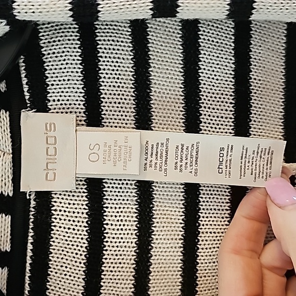 Chicos black white stripe sweater cape shrug Sabrina Striped Ruana one size - Picture 6 of 6